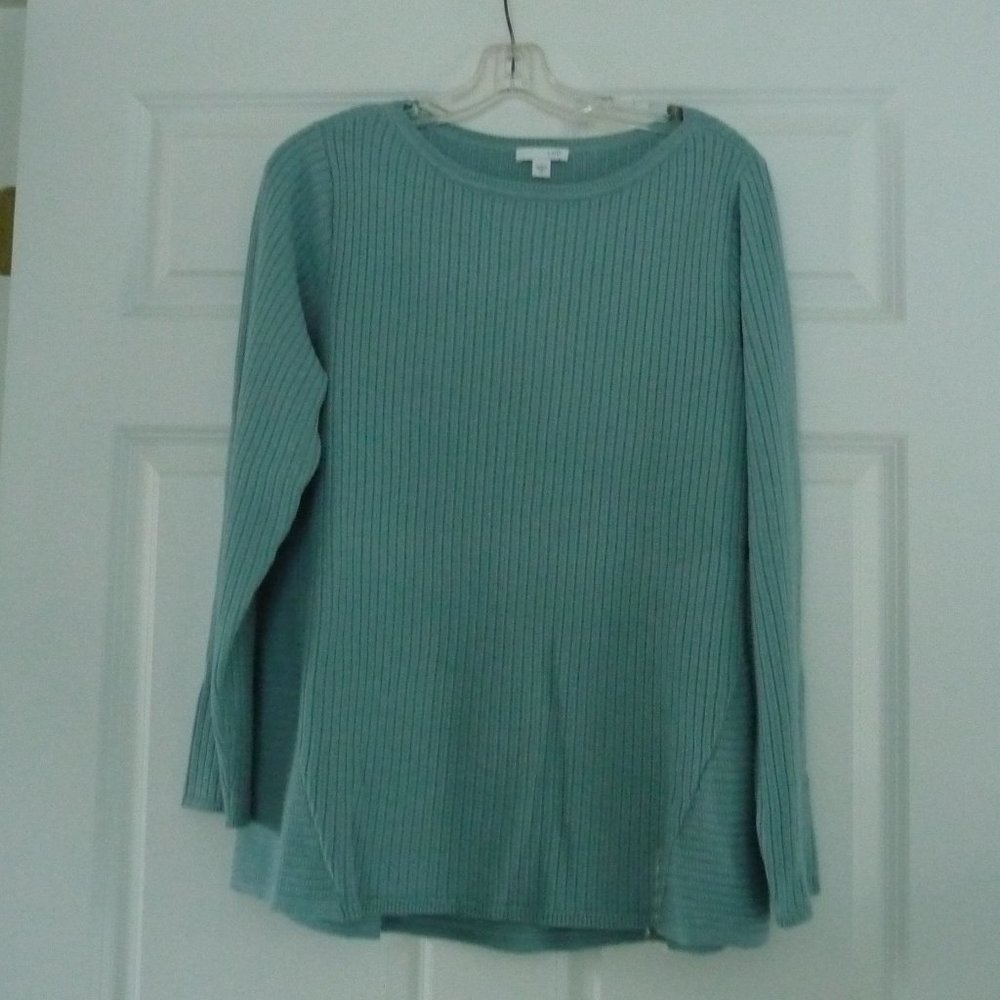 J JILL MIXED-RIB BOAT NECK SWEATER – CHALK BLUE - SIZE MEDIUM